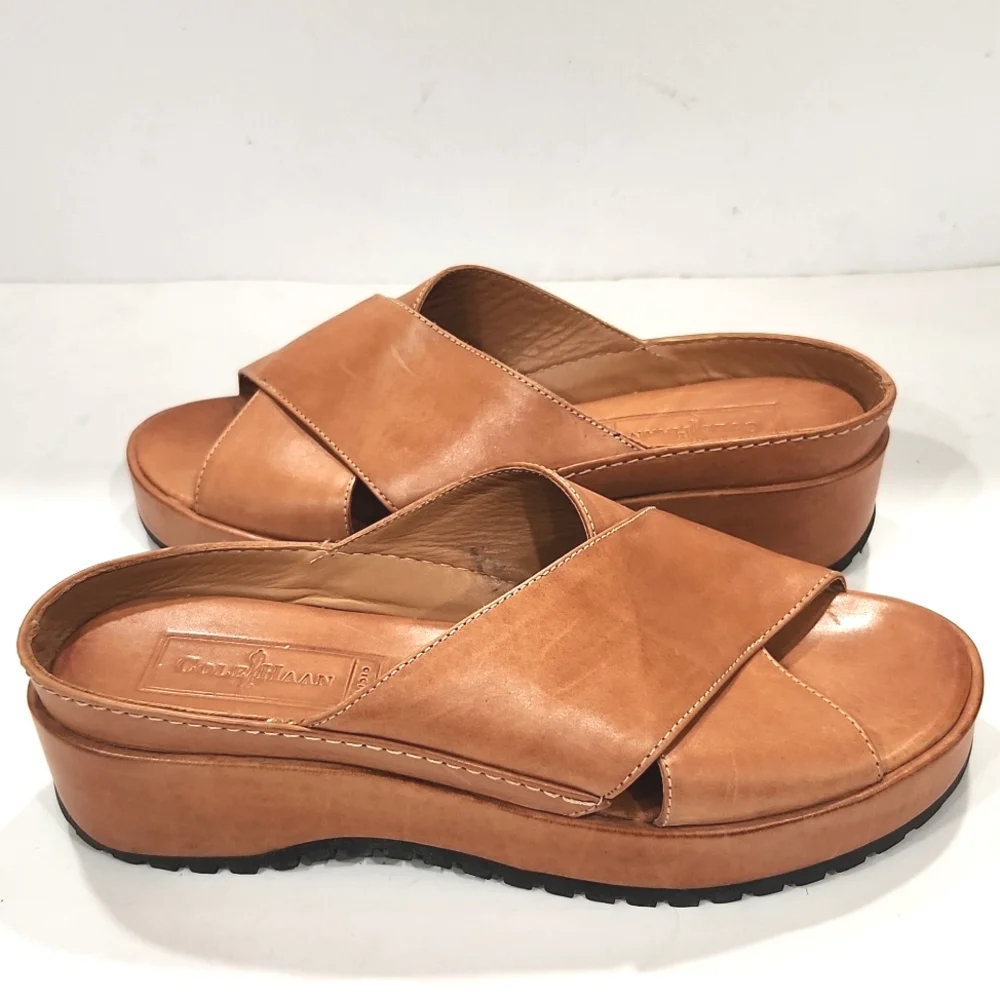 Cole Haan Genuine Leather Criss Cross Slides Women's Size 6 B Like New!!